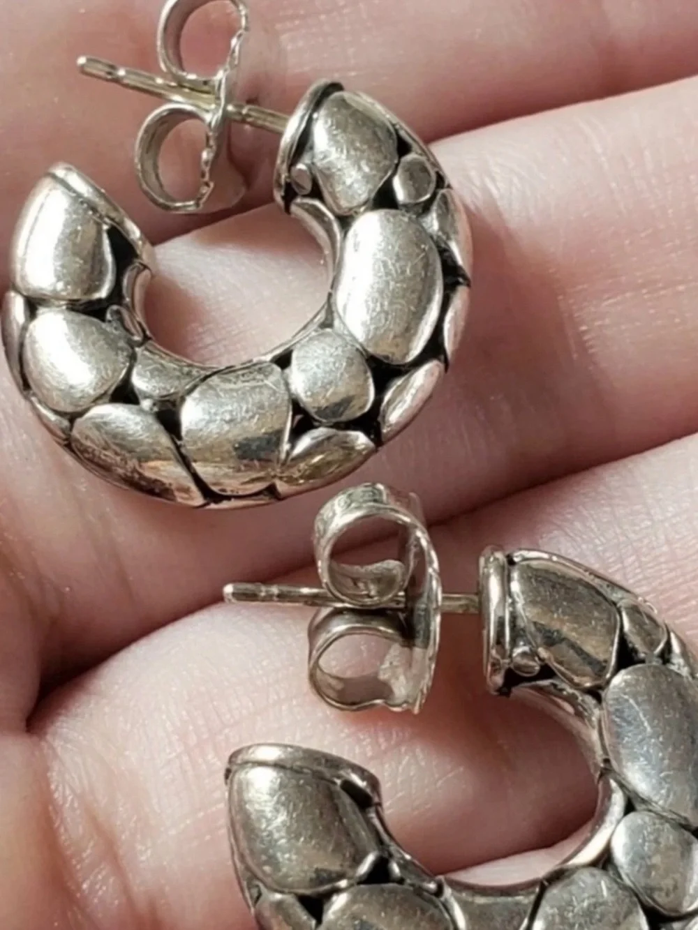John Hardy Silver Textured Pebble Hoop Earrings
